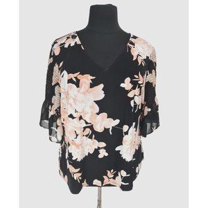 Calvin Klein Womens Tunic Top Plus Size 1X Floral Jersey V-Neck 3/4 Bell SL 307A